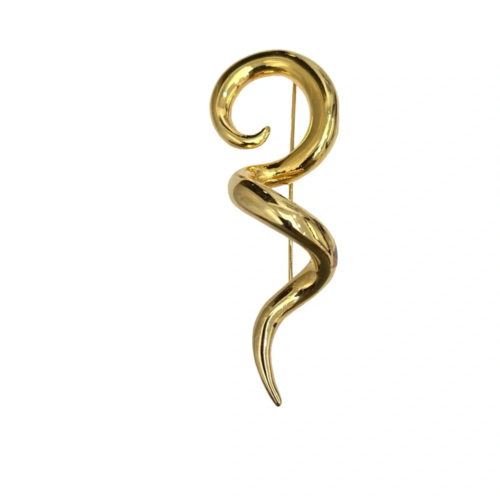 VINTAGE SHINY GOLD TONE SQUIGGLE BROOCH